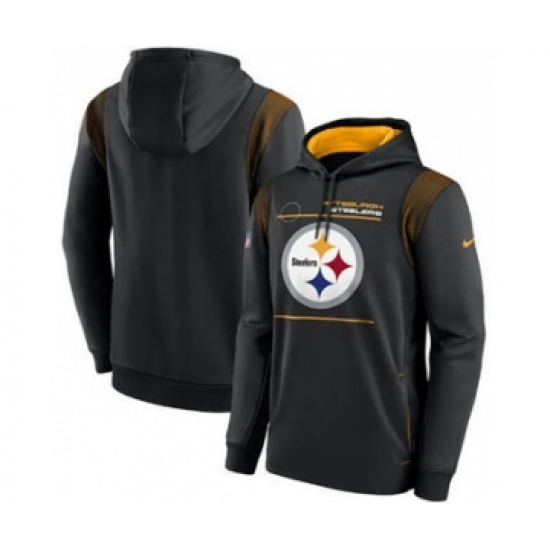 Men's Pittsburgh Steelers 2021 Black Sideline Logo Performance Pullover Hoodie - Ujersey Shop