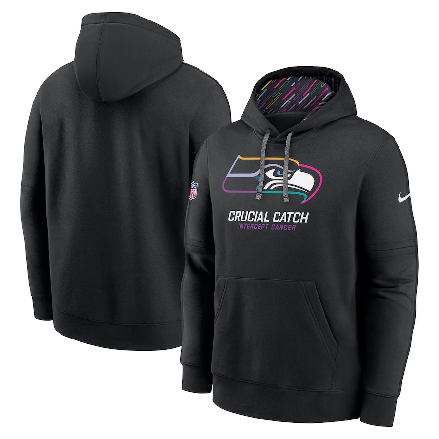 Men's Seattle Seahawks Nike Black 2024 NFL Crucial Catch Club Pullover Hoodie - Ujersey Shop