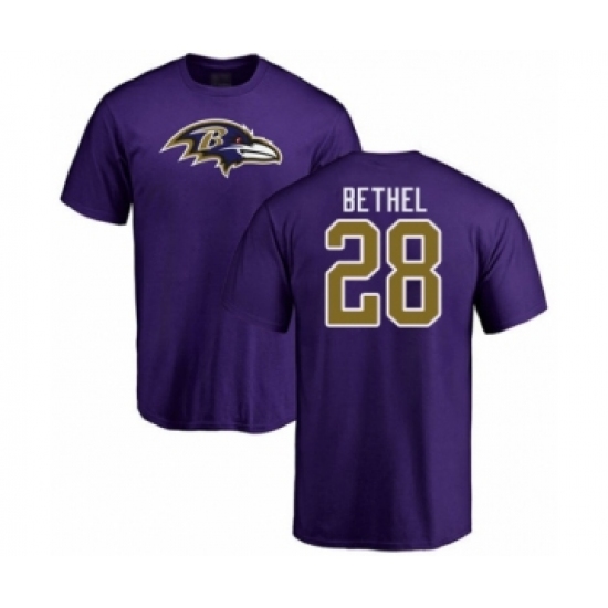 Football Baltimore Ravens #28 Justin Bethel Purple Name & Number Logo T-Shirt - Ujersey Shop