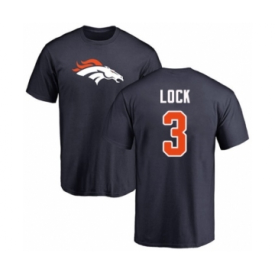 Football Denver Broncos #3 Drew Lock Navy Blue Name & Number Logo T-Shirt - Ujersey Shop