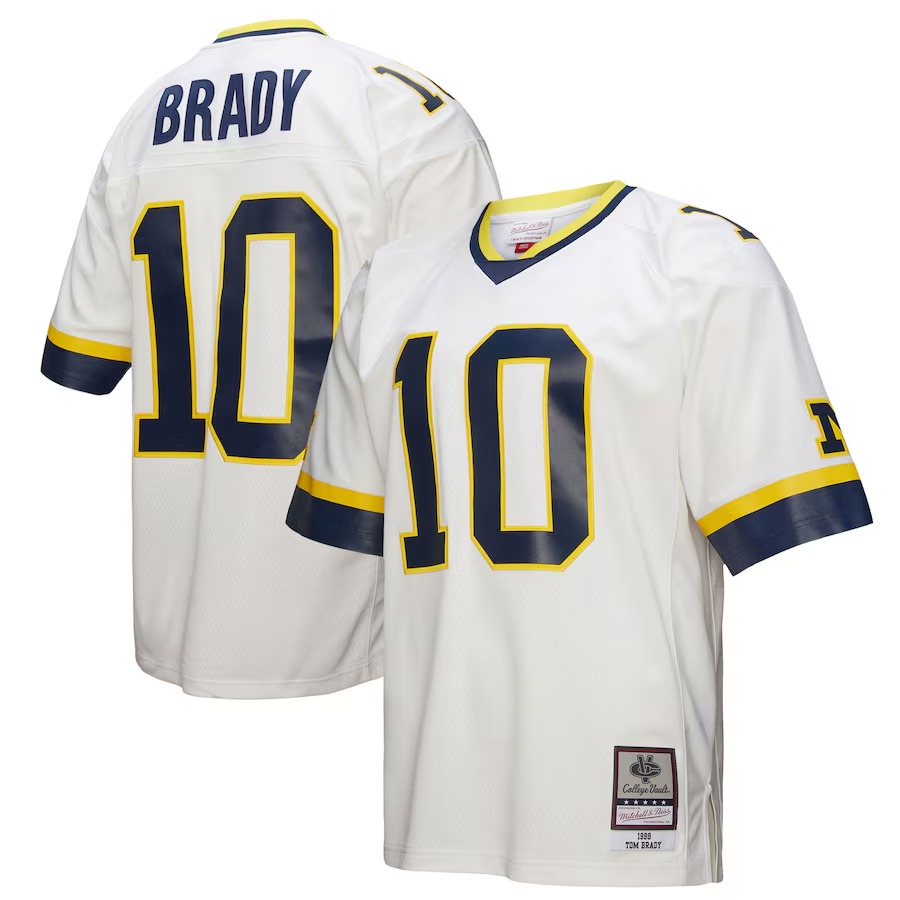 Men's Mitchell & Ness Tom Brady White Michigan Wolverines 1999 Legacy Jersey - Ujersey Shop