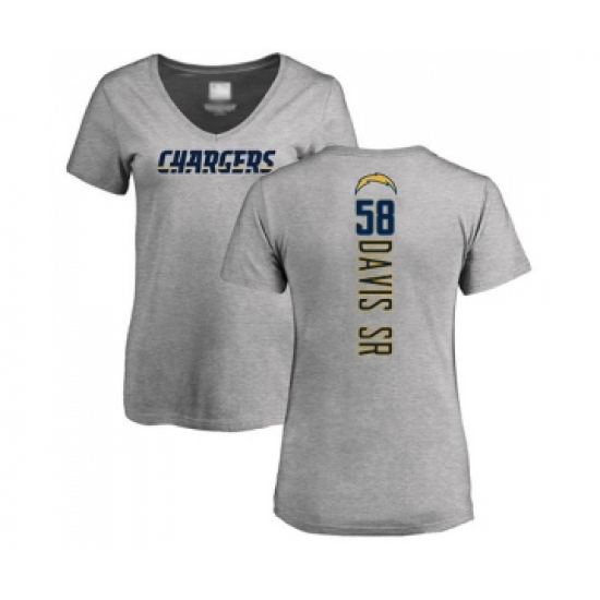 Football Women's Los Angeles Chargers #58 Thomas Davis Sr Ash Backer T-Shirt - Ujersey Shop