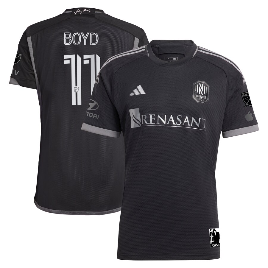 Men's Nashville SC Tyler Boyd adidas Black 2024 Man In Black Kit Authentic Player Jersey - Ujersey Shop
