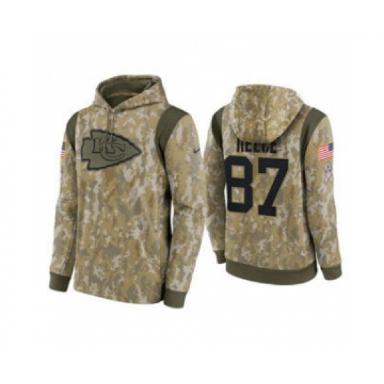 Men's Kansas City Chiefs #87 Travis Kelce Camo 2021 Salute To Service Therma Performance Pullover Football Hoodie - Ujersey Shop