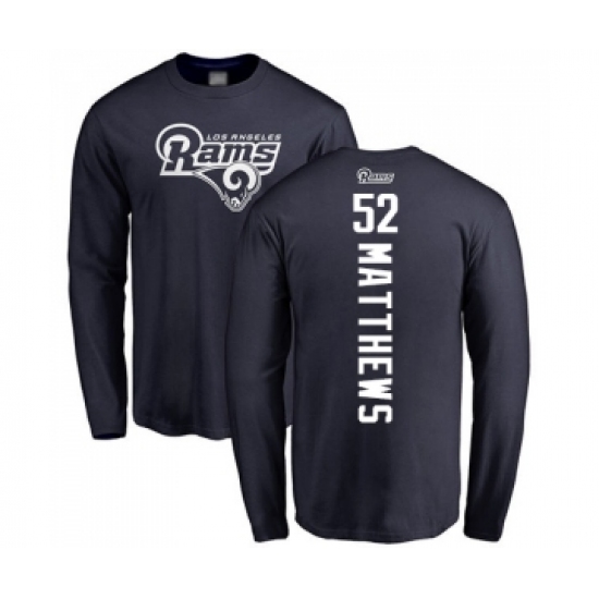 Football Los Angeles Rams #52 Clay Matthews Navy Blue Backer Long Sleeve T-Shirt - Vujersey Los Angeles Rams