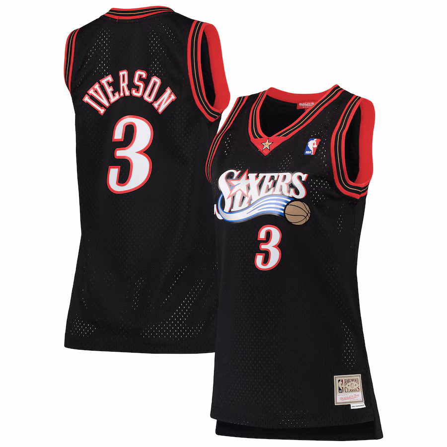 Women's Philadelphia 76ers Allen Iverson Mitchell & Ness Black 2000/01 Hardwood Classics Swingman Jersey - Vujersey Los Angeles Rams