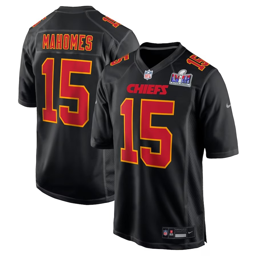 Men's Kansas City Chiefs Patrick Mahomes Nike Black Super Bowl LVIII Carbon Fashion Game Player Jersey - Vujersey Los Angeles Rams