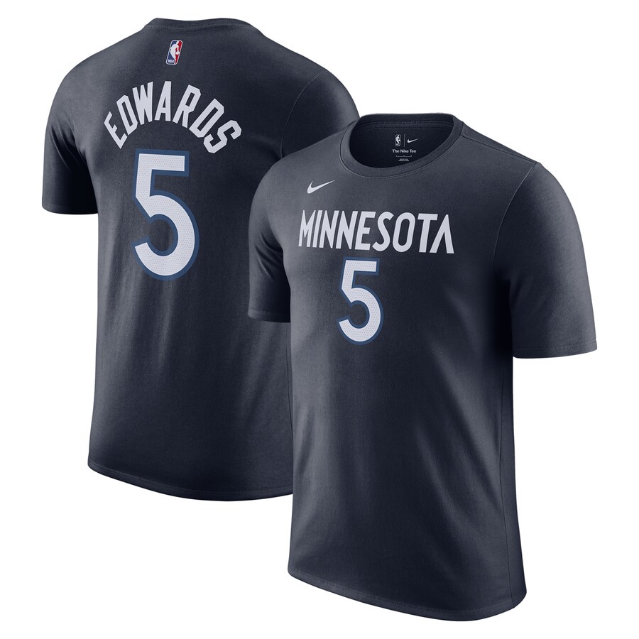 Men's Minnesota Timberwolves Anthony Edwards Nike Navy Icon 2022/23 Name & Number T-Shirt - Vujersey Los Angeles Rams