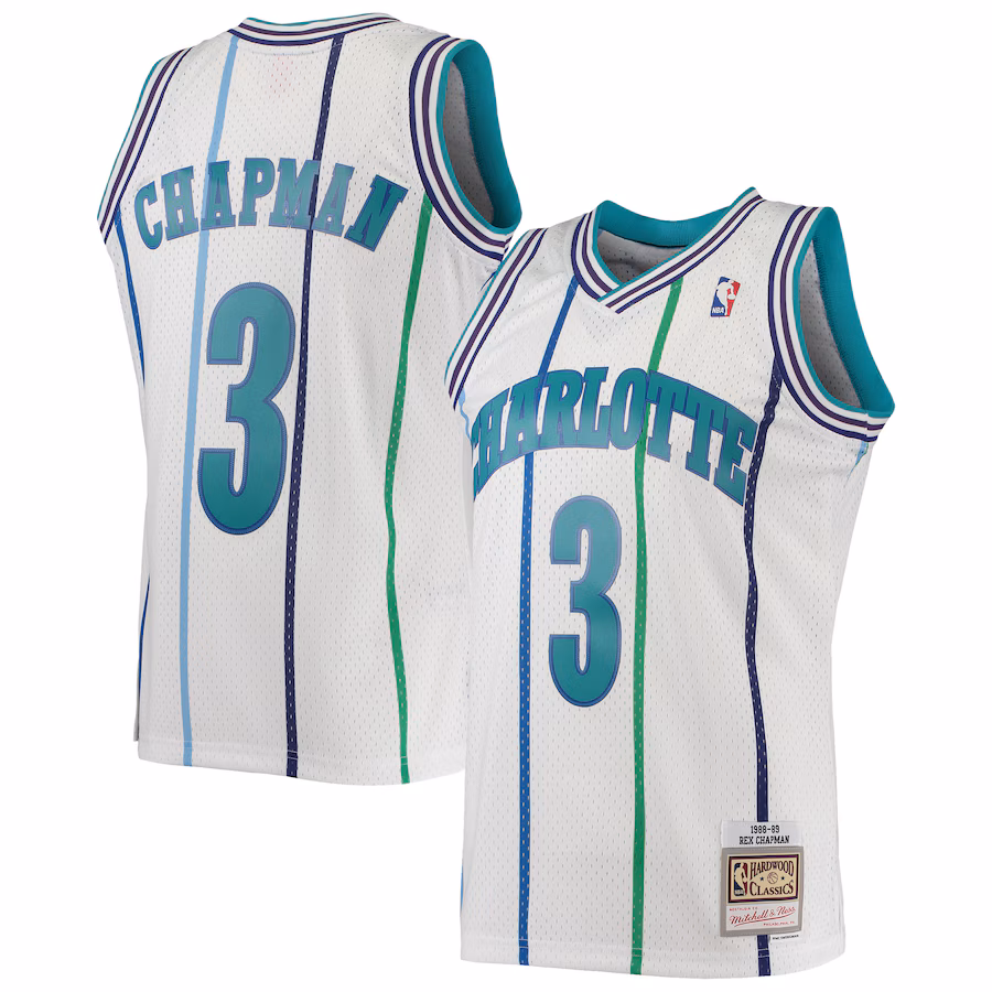 Men's Charlotte Hornets Rex Chapman Mitchell & Ness White 1988/89 Hardwood Classics Swingman Jersey - Vujersey Los Angeles Rams