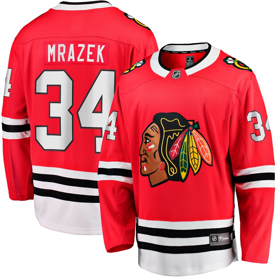 Men's Chicago Blackhawks Petr Mrazek Fanatics Branded Red Home Breakaway Jersey - Vujersey Los Angeles Rams