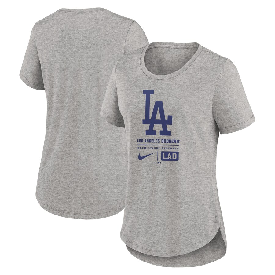 Women's Los Angeles Dodgers Nike Heather Gray Large Logo Stack Tri-Blend T-Shirt - Vujersey Los Angeles Rams