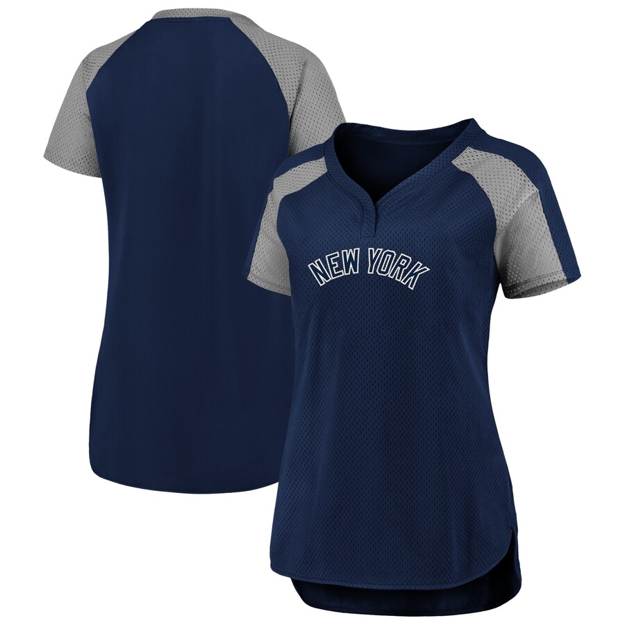 Women's New York Yankees Fanatics Navy/Gray Iconic League Diva Raglan V-Neck T-Shirt - Vujersey Los Angeles Rams