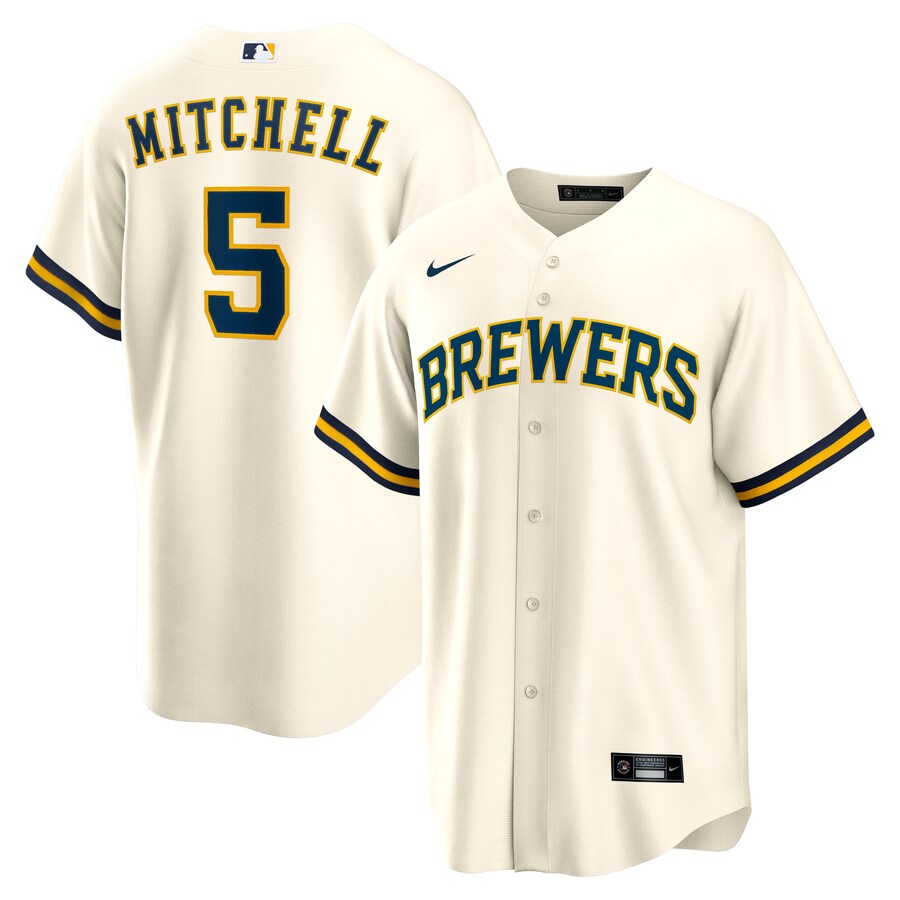 Men's Milwaukee Brewers Garrett Mitchell Nike Cream Replica Player Jersey - Vujersey Los Angeles Rams