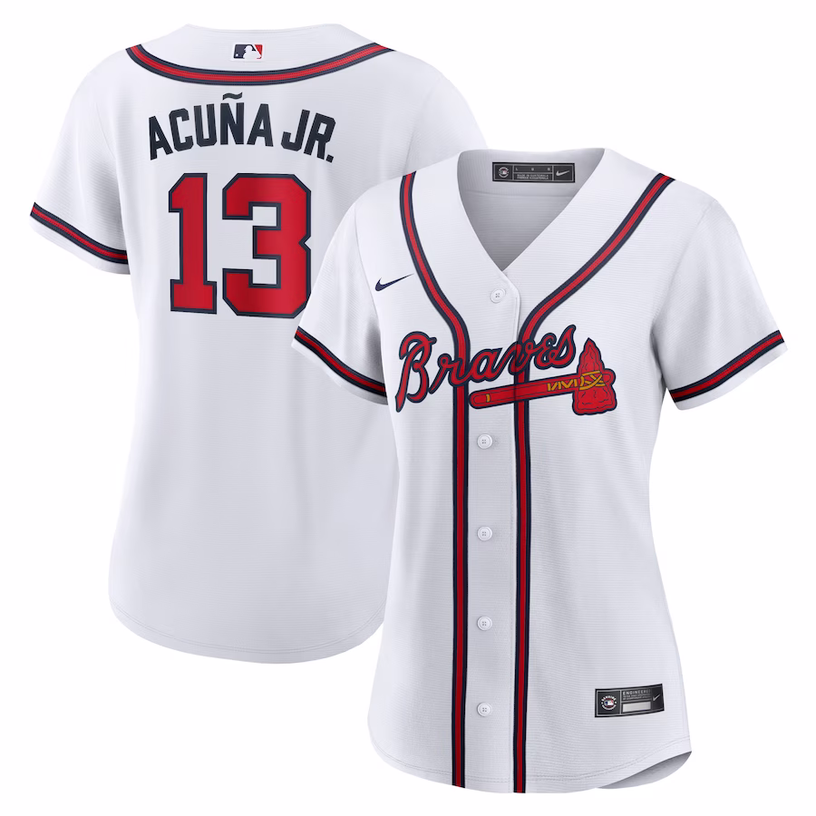 Women's Atlanta Braves Ronald Acuna Jr. Nike White Home Replica Player Jersey - Vujersey Los Angeles Rams