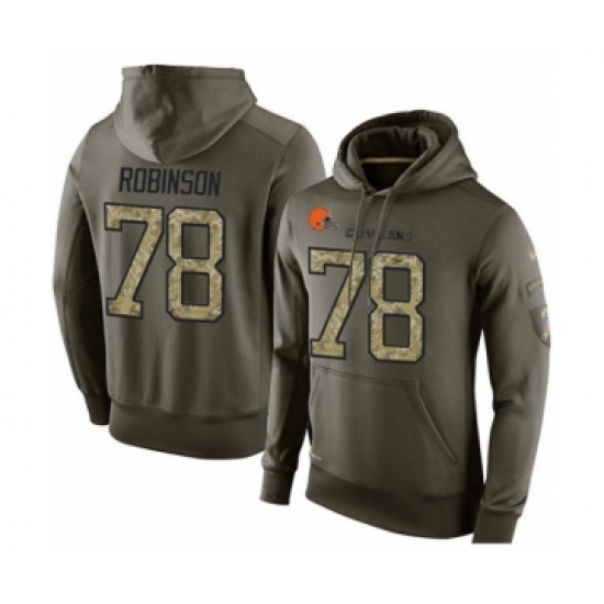 Football Men's Cleveland Browns #78 Greg Robinson Green Salute To Service Pullover Hoodie - Vujersey Los Angeles Rams