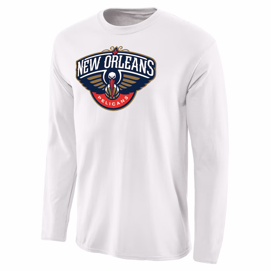 Men's New Orleans Pelicans White Primary Logo Long Sleeve T-Shirt - Vujersey Los Angeles Rams