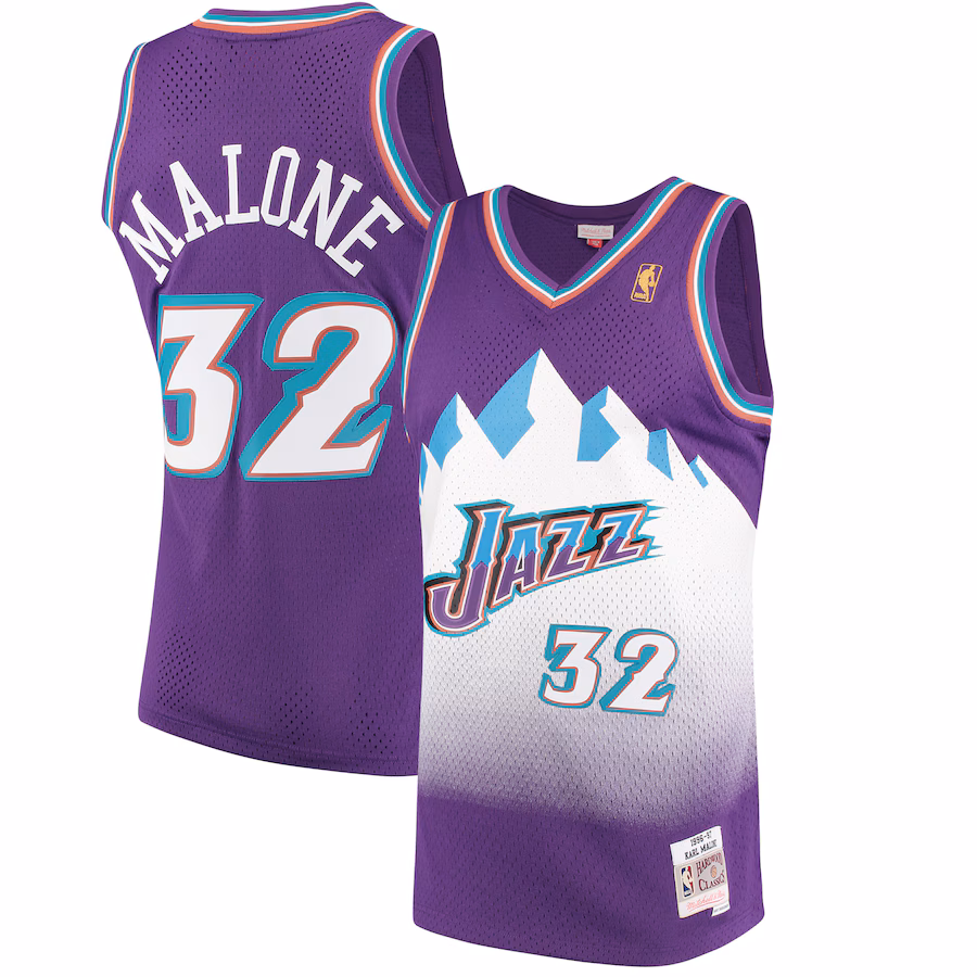 Men's Utah Jazz Karl Malone Mitchell & Ness Purple 1996/97 Hardwood Classics Swingman Jersey - Vujersey Los Angeles Rams