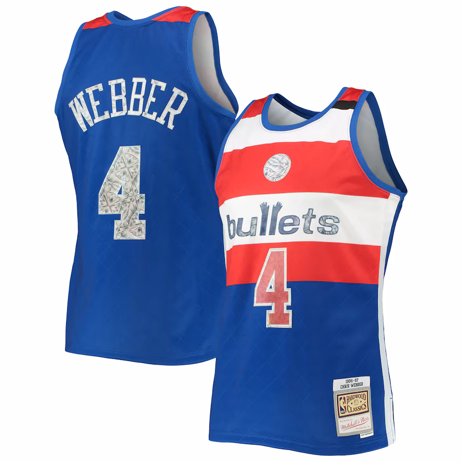 Men's Washington Bullets Chris Webber Mitchell & Ness Blue 1996/97 Hardwood Classics NBA 75th Anniversary Diamond Swingman Jersey - Vujersey Los Angeles Rams