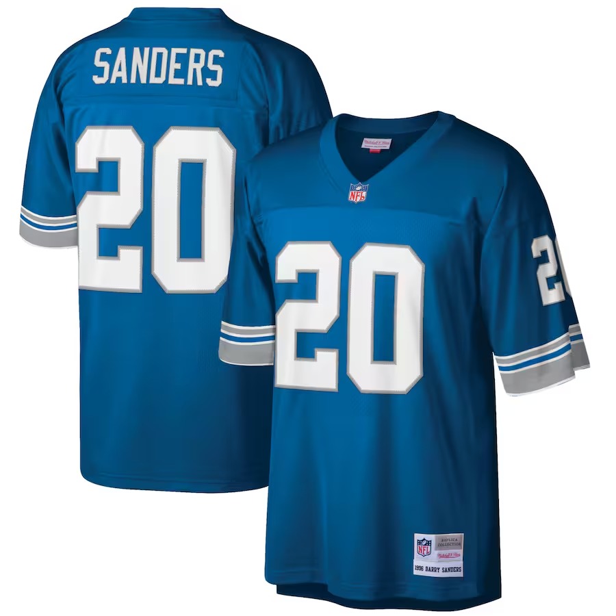 Men's Detroit Lions Barry Sanders Mitchell & Ness Blue Big & Tall 1996 Retired Player Replica Jersey - Vujersey Los Angeles Rams