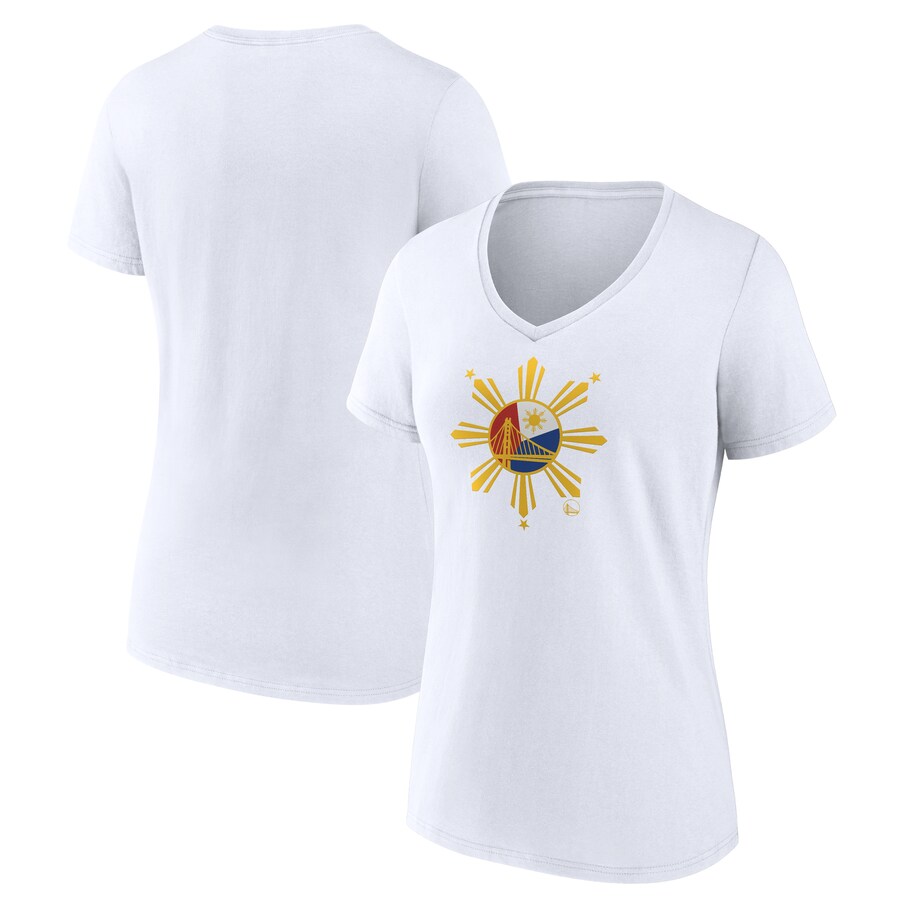 Women's Golden State Warriors  White Heritage V-Neck T-Shirt - Vujersey Los Angeles Rams