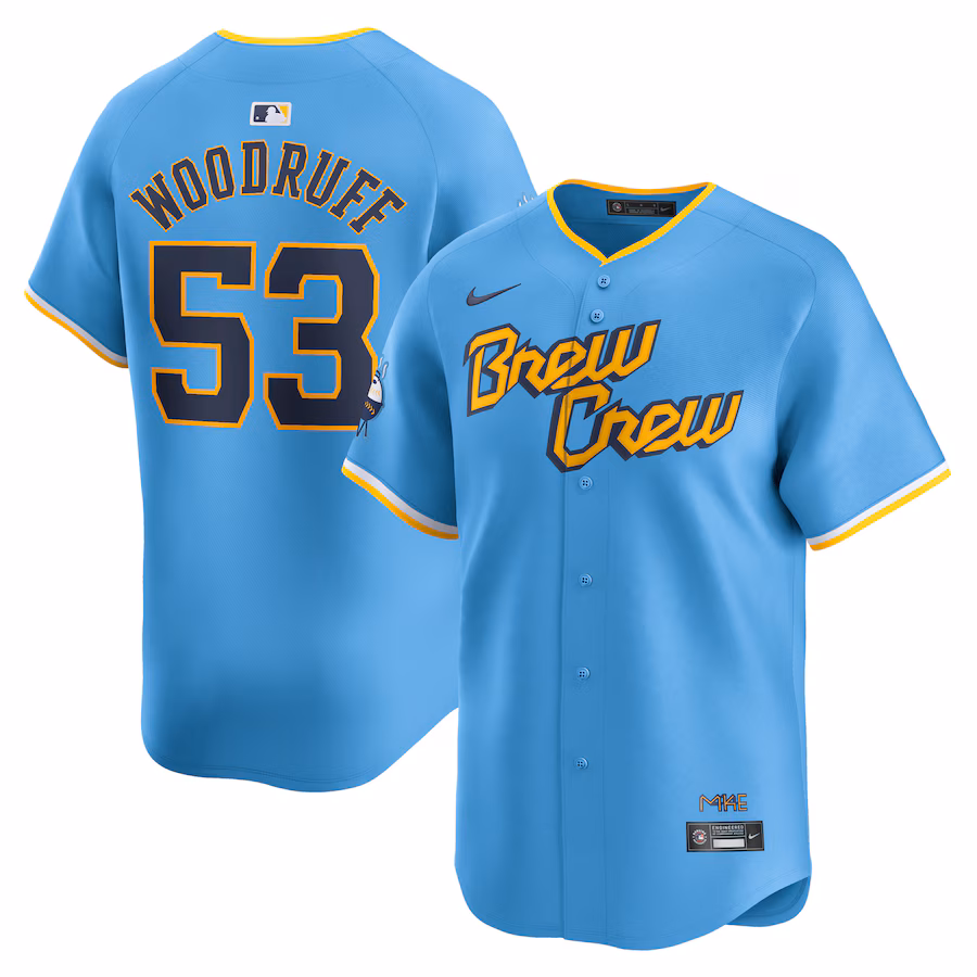 Men's Milwaukee Brewers Brandon Woodruff Nike Powder Blue City Connect Limited Player Jersey - Vujersey Los Angeles Rams