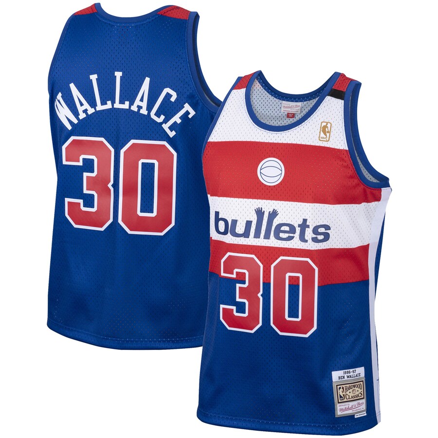 Men's Washington Bullets Ben Wallace Mitchell & Ness Royal 1996/97 Hardwood Classics Swingman Jersey - Vujersey Los Angeles Rams