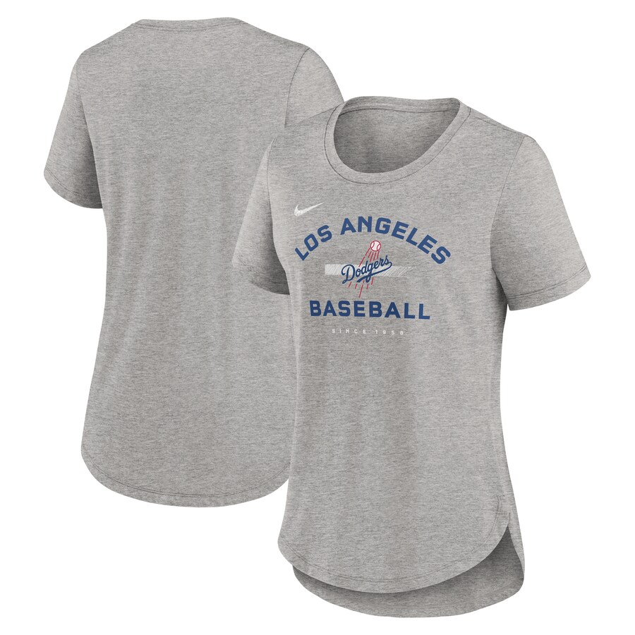 Women's Los Angeles Dodgers Nike Heather Gray Hot Prospect Tri-Blend T-Shirt - Vujersey Los Angeles Rams