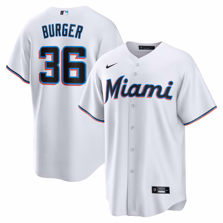 Men's Miami Marlins Jake Burger Nike White Home Replica Team Jersey - Vujersey Los Angeles Rams