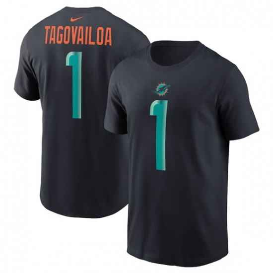 Men's Miami Dolphins #1 Tua Tagovailoa Black 2025 Rivalries Collection Player Name & Number T-Shirt - Vujersey Los Angeles Rams