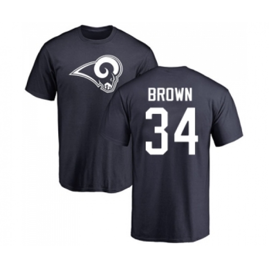 Football Los Angeles Rams #34 Malcolm Brown Navy Blue Name & Number Logo T-Shirt - Vujersey Los Angeles Rams