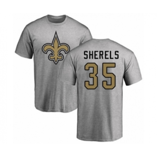 Football New Orleans Saints #35 Marcus Sherels Ash Name & Number Logo T-Shirt - Vujersey Los Angeles Rams