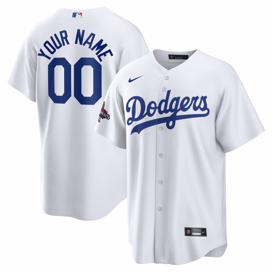 Men's Los Angeles Dodgers Nike White 2024 World Series Champions Home Custom Replica Jersey - Vujersey Los Angeles Rams