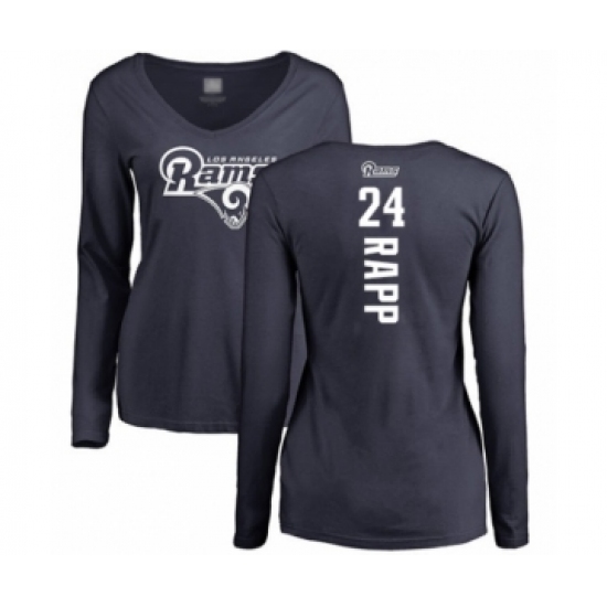 Football Women's Los Angeles Rams #24 Taylor Rapp Navy Blue Backer Slim Fit Long Sleeve T-Shirt - Vujersey Los Angeles Rams