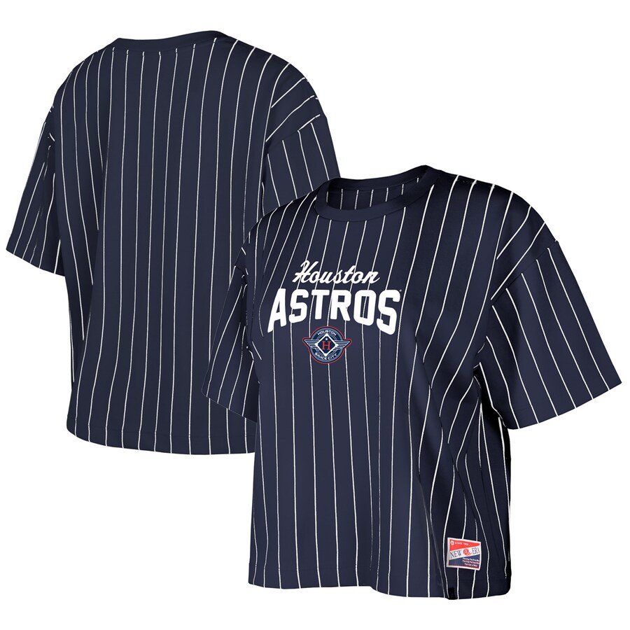 Women's Houston Astros New Era Navy 2025 City Connect Boxy Pinstripe T-Shirt - Vujersey Los Angeles Rams