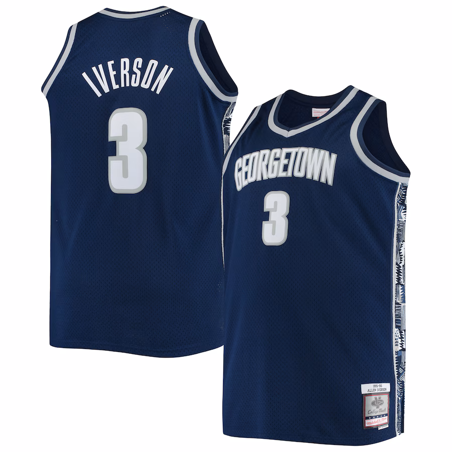 Men's Mitchell & Ness Allen Iverson Navy Georgetown Hoyas Big & Tall 1995/96 Replica Player Jersey - Vujersey Los Angeles Rams