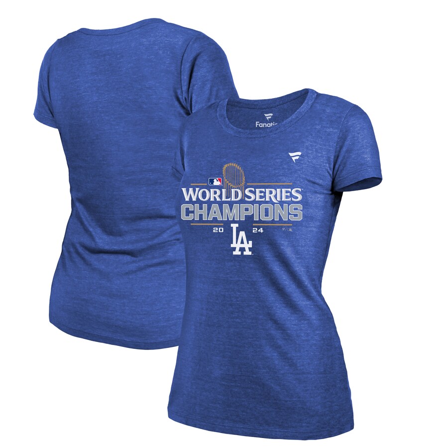 Women's Los Angeles Dodgers Fanatics Royal 2024 World Series Champions Locker Room Tri-Blend T-Shirt - Vujersey Los Angeles Rams