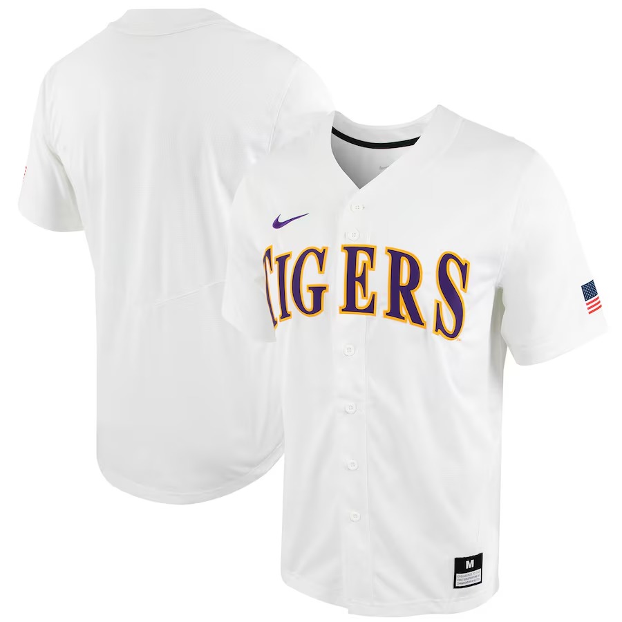 LSU Tigers Nike Replica Full-Button Baseball Jersey - White - Vujersey Los Angeles Rams