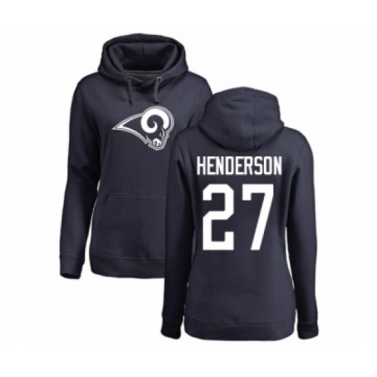 Football Women's Los Angeles Rams #27 Darrell Henderson Navy Blue Name & Number Logo Pullover Hoodie - Vujersey Los Angeles Rams