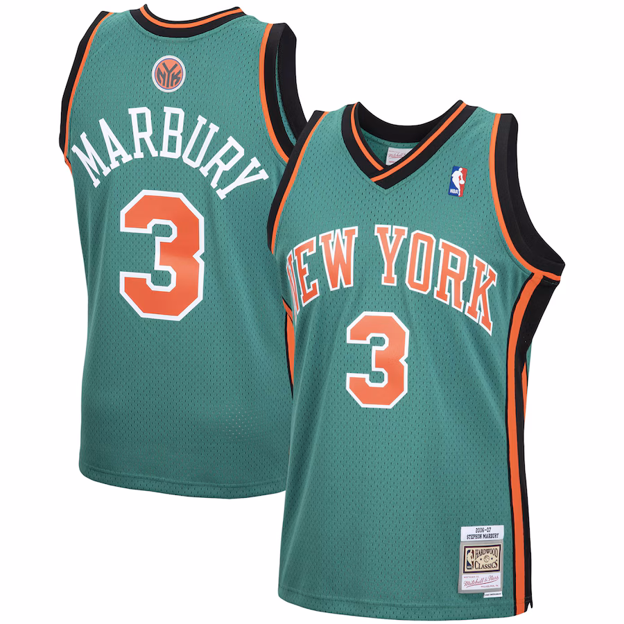 Men's New York Knicks Stephon Marbury Mitchell & Ness Green 2006/07 Hardwood Classics Swingman Jersey - Vujersey Los Angeles Rams