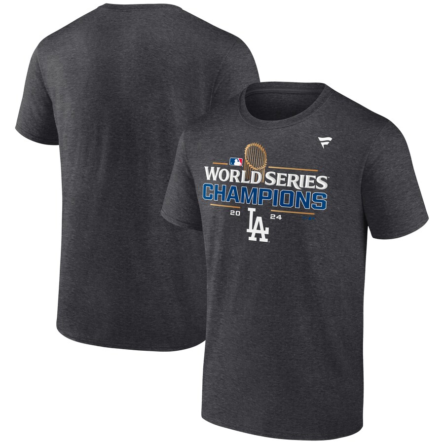 Men's Los Angeles Dodgers Fanatics Heather Charcoal 2024 World Series Champions Extended Sizes Locker Room T-Shirt - Vujersey Los Angeles Rams