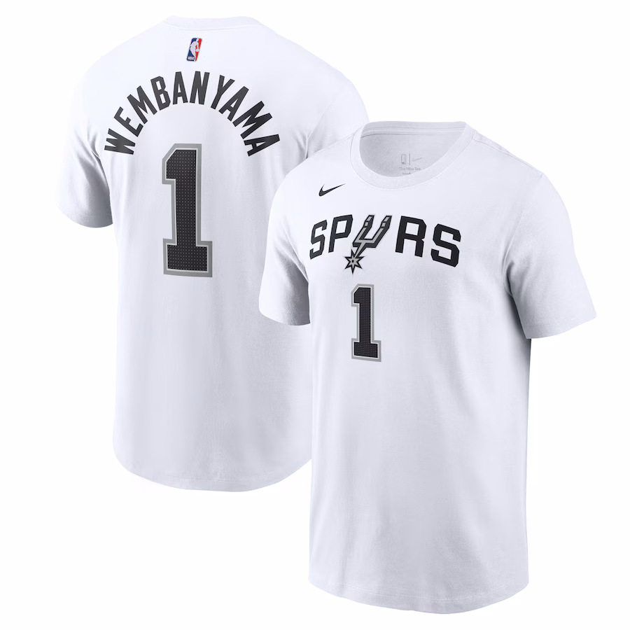 Men's San Antonio Spurs Victor Wembanyama Nike White Icon 2022/23 Name & Number T-Shirt - Vujersey Los Angeles Rams