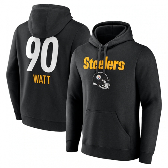 Men's Pittsburgh Steelers #90 T.J. Watt Black Team Wordmark Player Name & Number Pullover Hoodie - Vujersey Los Angeles Rams