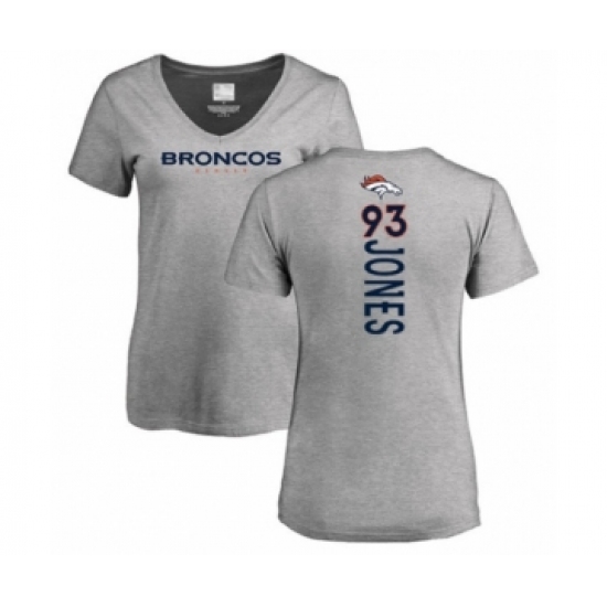 Football Women's Denver Broncos #93 Dre'Mont Jones Ash Backer V-Neck T-Shirt - Vujersey Los Angeles Rams