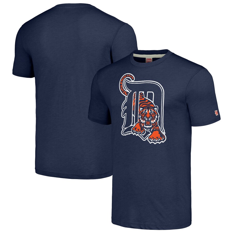 Men's Detroit Tigers Homage Navy Cooperstown Collection Hand-Drawn Logo Tri-Blend T-Shirt - Vujersey Los Angeles Rams