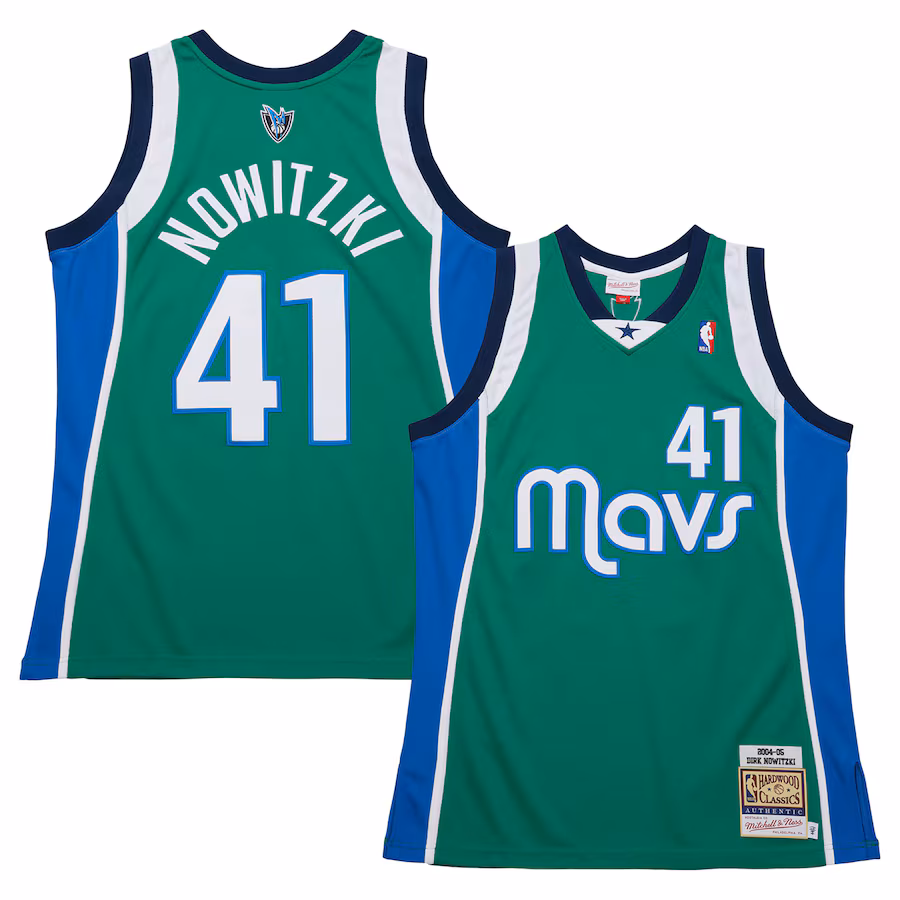 Men's Dallas Mavericks Dirk Nowitzki Mitchell & Ness Green 2004/05 Hardwood Classics Authentic Jersey - Vujersey Los Angeles Rams