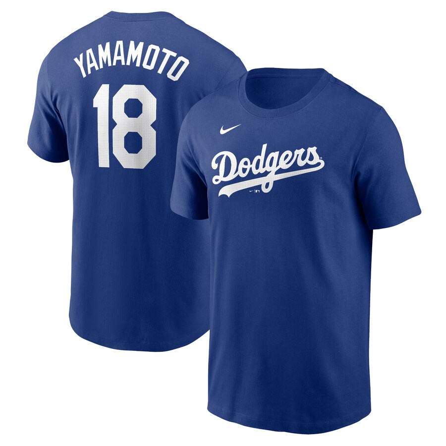 Men's Los Angeles Dodgers Yoshinobu Yamamoto Nike Royal Fuse Name & Number T-Shirt - Vujersey Los Angeles Rams