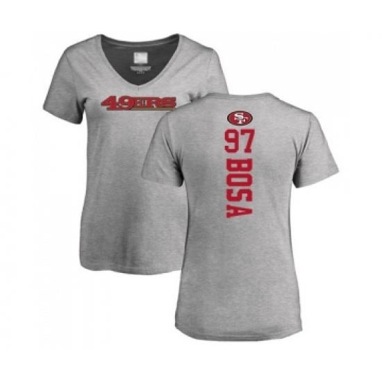 Football Women's San Francisco 49ers #97 Nick Bosa Ash Backer T-Shirt - Vujersey Los Angeles Rams
