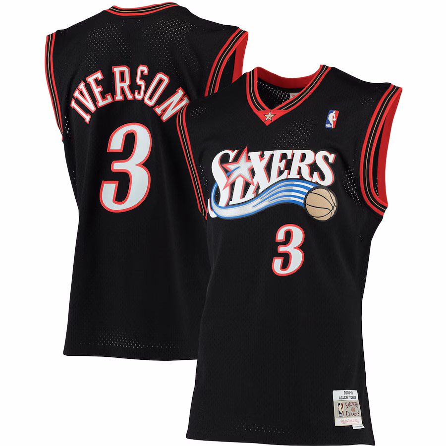 Men's Philadelphia 76ers Allen Iverson Mitchell & Ness Black 2000/01 Big & Tall Hardwood Classics Swingman Jersey - Vujersey Los Angeles Rams