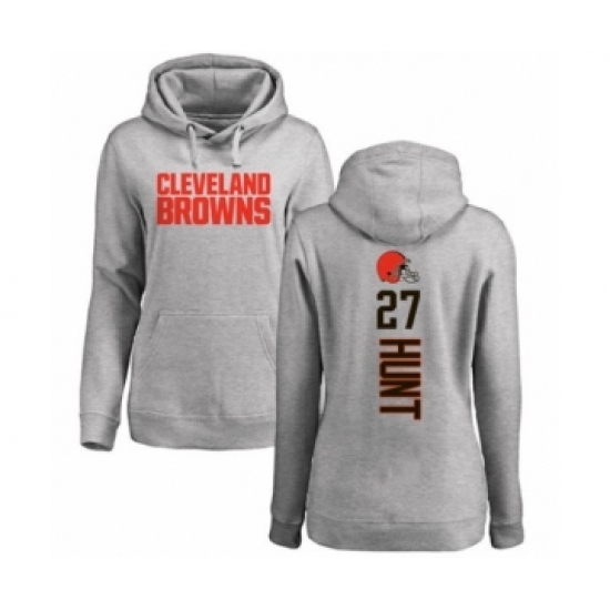 Football Women's Cleveland Browns #27 Kareem Hunt Ash Backer Pullover Hoodie - Vujersey Los Angeles Rams