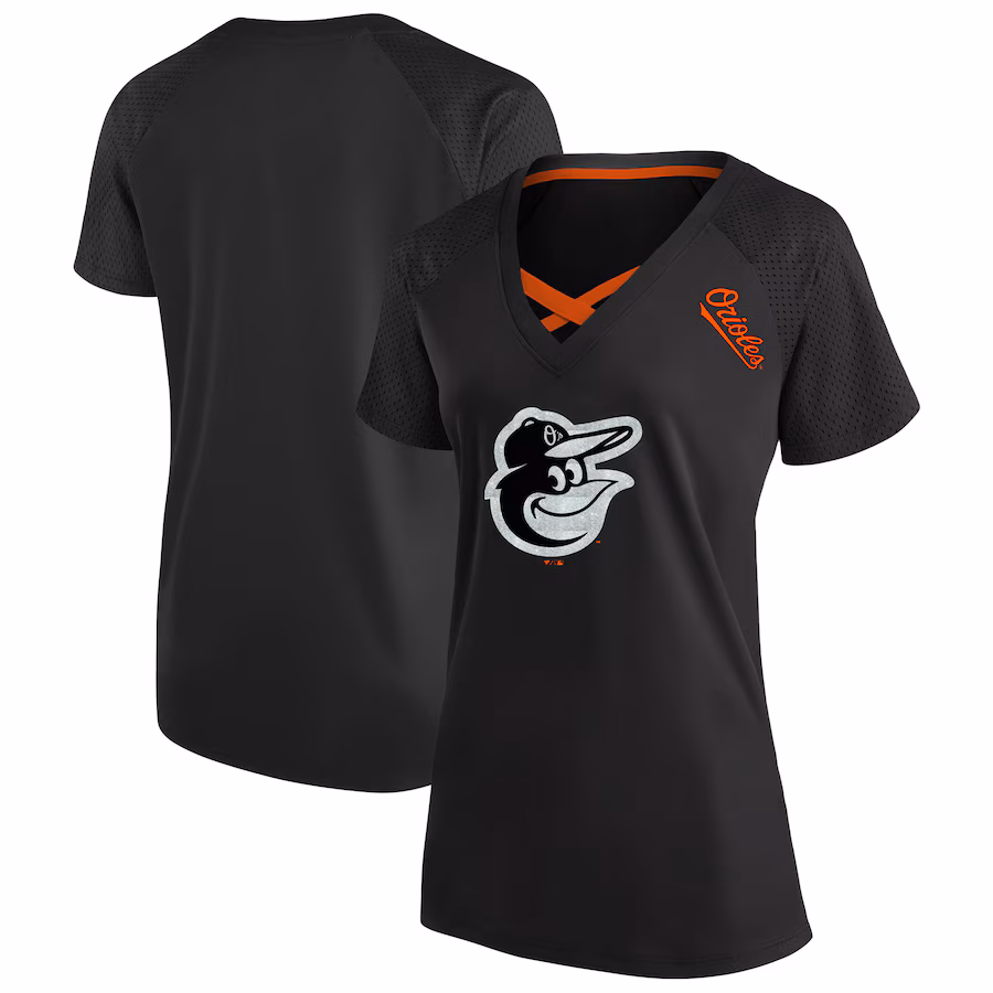 Women's Baltimore Orioles Profile Black Plus Size Glitter Raglan V-Neck T-Shirt - Vujersey Los Angeles Rams